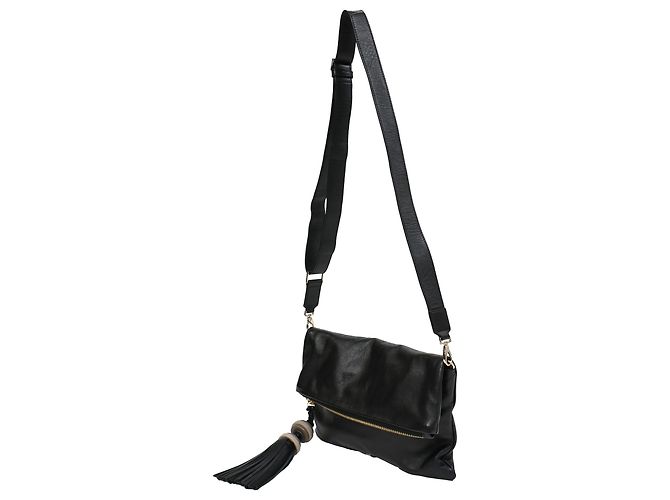 Borsa a tracolla pieghevole con frange Anya Hindmarch in pelle nera Nero - vista 2