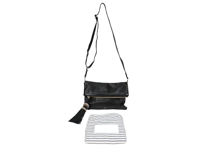 Borsa a tracolla pieghevole con frange Anya Hindmarch in pelle nera Nero - vista 4