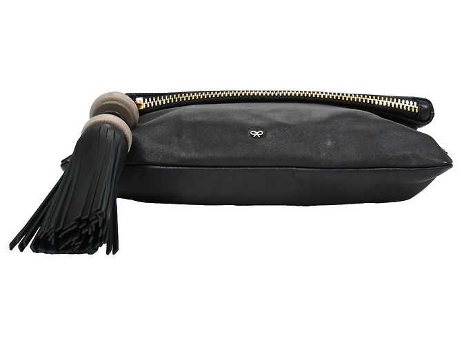 Borsa a tracolla pieghevole con frange Anya Hindmarch in pelle nera Nero - vista 5