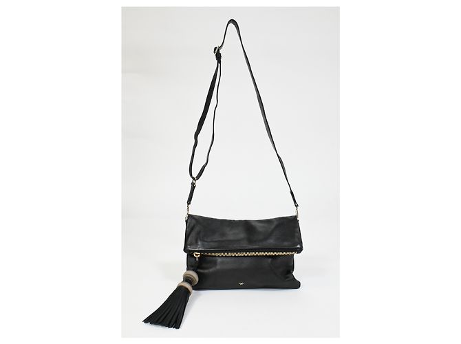 Borsa a tracolla pieghevole con frange Anya Hindmarch in pelle nera Nero - vista 9