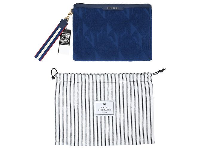 Pochette in cotone blu con logo impresso Anya Hindmarch - vista 10