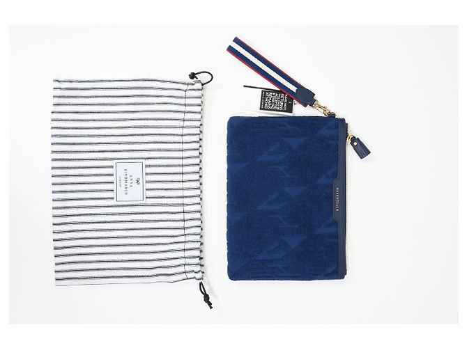 Pochette in cotone blu con logo impresso Anya Hindmarch - vista 8