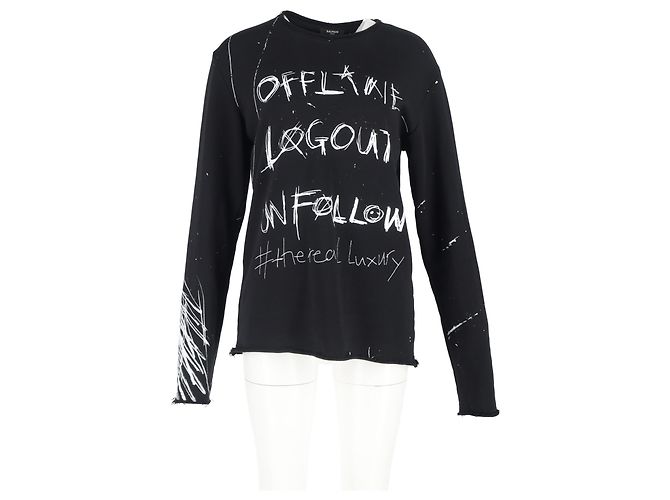 T-shirt a maniche lunghe con stampa grafica Balmain in cotone nero - vista 4