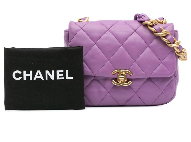 Chanel Mini Borsa in Pelle di Agnello Viola con Catena Candy Porpora - vista 10