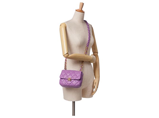 Chanel Mini Borsa in Pelle di Agnello Viola con Catena Candy Porpora - vista 9