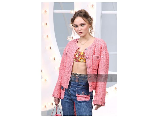 Conjunto excepcional de tweed da Chanel com jaqueta e jeans 38 FR Rosa - vista 10