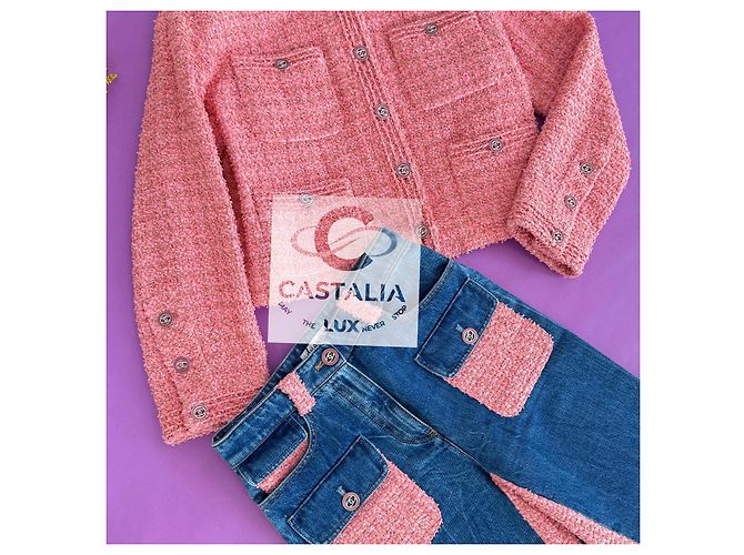 Conjunto excepcional de tweed da Chanel com jaqueta e jeans 38 FR Rosa - vista 11