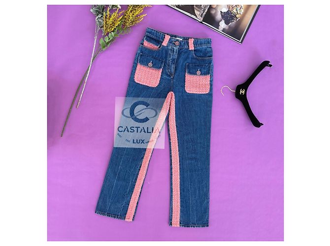 Conjunto excepcional de tweed da Chanel com jaqueta e jeans 38 FR Rosa - vista 12