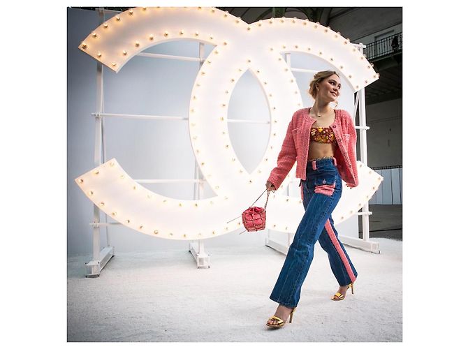 Conjunto excepcional de tweed da Chanel com jaqueta e jeans 38 FR Rosa - vista 13