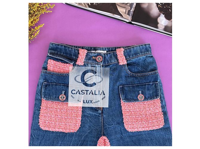 Conjunto excepcional de tweed da Chanel com jaqueta e jeans 38 FR Rosa - vista 15