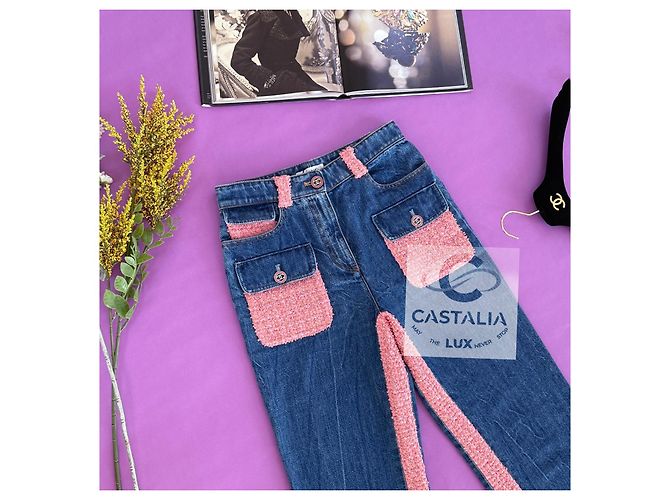 Conjunto excepcional de tweed da Chanel com jaqueta e jeans 38 FR Rosa - vista 17