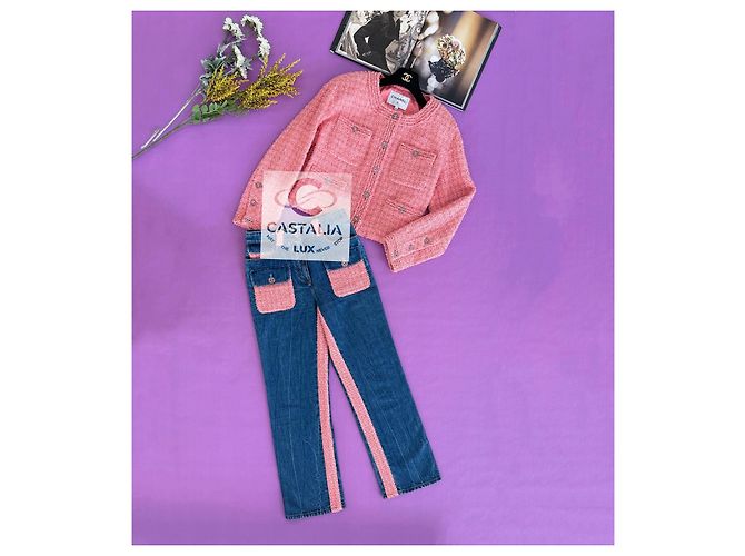 Conjunto excepcional de tweed da Chanel com jaqueta e jeans 38 FR Rosa - vista 2