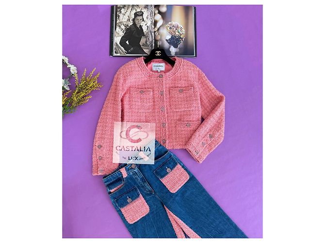 Conjunto excepcional de tweed da Chanel com jaqueta e jeans 38 FR Rosa - vista 3