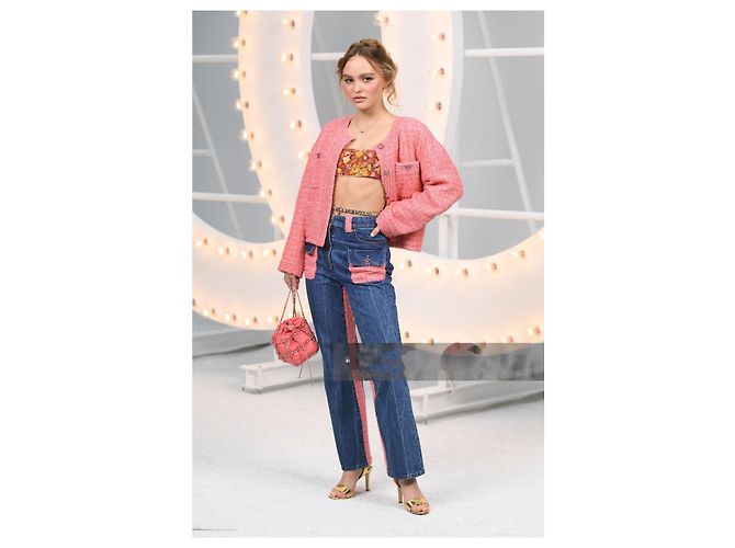 Conjunto excepcional de tweed da Chanel com jaqueta e jeans 38 FR Rosa - vista 4