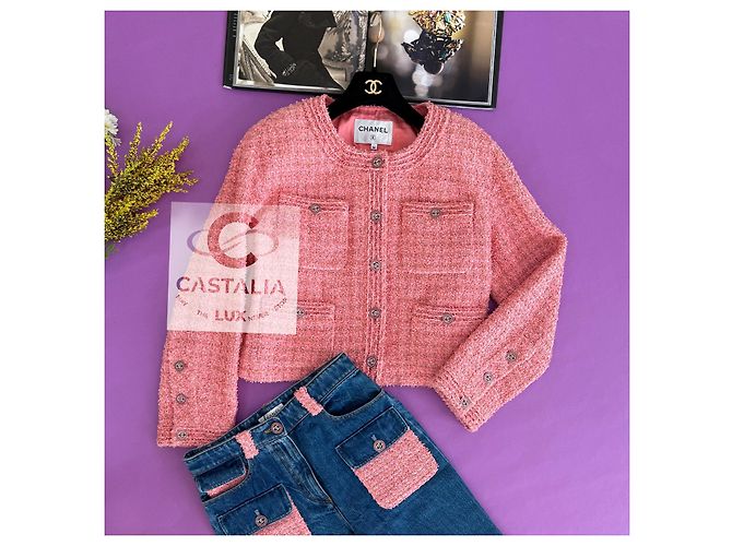 Conjunto excepcional de tweed da Chanel com jaqueta e jeans 38 FR Rosa - vista 5