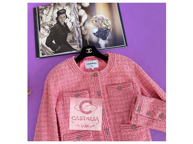 Conjunto excepcional de tweed da Chanel com jaqueta e jeans 38 FR Rosa - vista 6