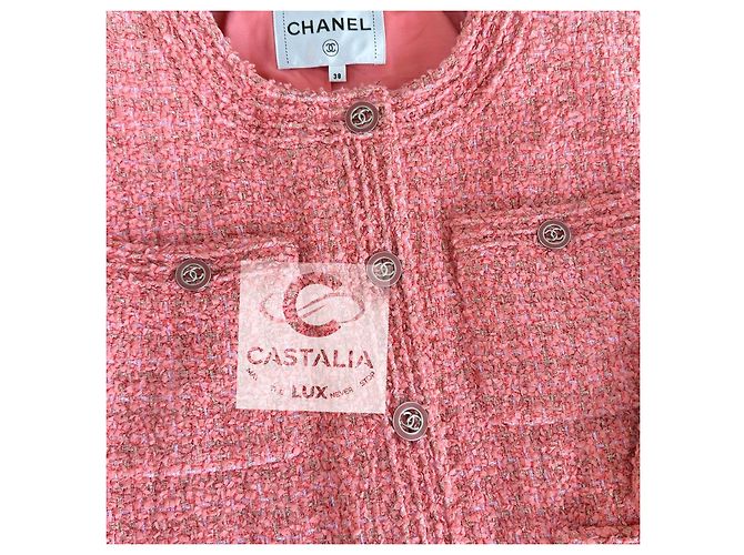 Conjunto excepcional de tweed da Chanel com jaqueta e jeans 38 FR Rosa - vista 8