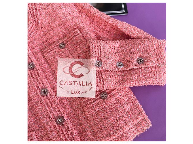 Conjunto excepcional de tweed da Chanel com jaqueta e jeans 38 FR Rosa - vista 9