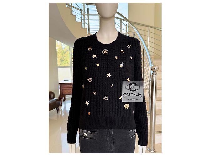 Chanel Neuer Glücksbringer Pullover Margot Robbie Größe 38 FR Schwarz - Ansicht 2