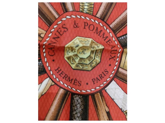 Hermès Foulard in seta Hermes Vintage Cannes Et Pommeaux - Cane Marrone Nero - vista 10