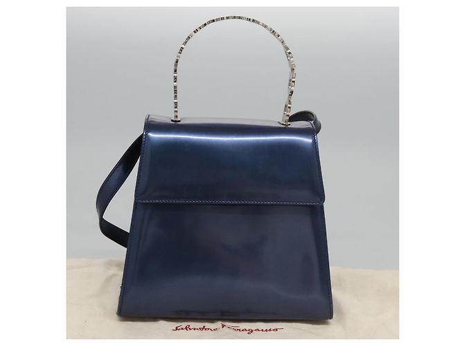 Borsa a mano Salvatore Ferragamo Smalto 2 vie Blu Auth BD197 - vista 12