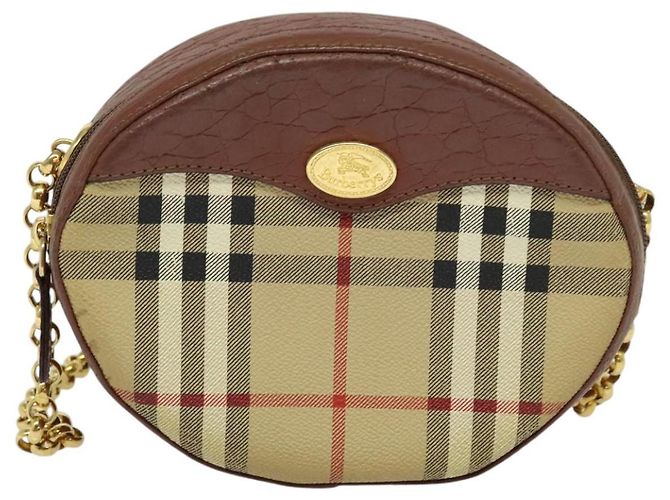 Autre Marque Borsa a spalla con catena Nova Check di Burberrys in pelle PVC marrone beige Auth BA241 - vista 13