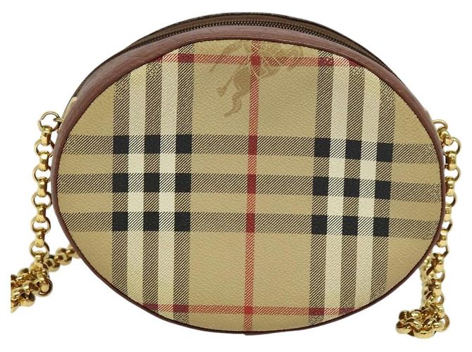 Autre Marque Borsa a spalla con catena Nova Check di Burberrys in pelle PVC marrone beige Auth BA241 - vista 2
