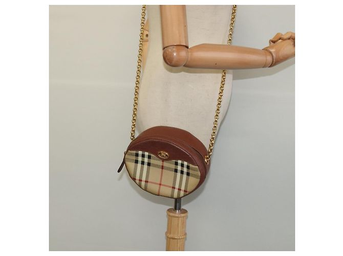 Autre Marque Borsa a spalla con catena Nova Check di Burberrys in pelle PVC marrone beige Auth BA241 - vista 20