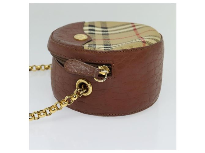 Autre Marque Borsa a spalla con catena Nova Check di Burberrys in pelle PVC marrone beige Auth BA241 - vista 3