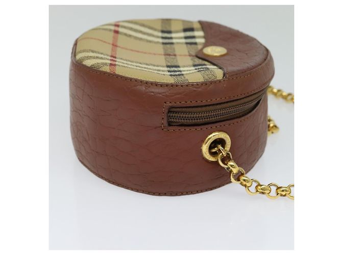 Autre Marque Borsa a spalla con catena Nova Check di Burberrys in pelle PVC marrone beige Auth BA241 - vista 4