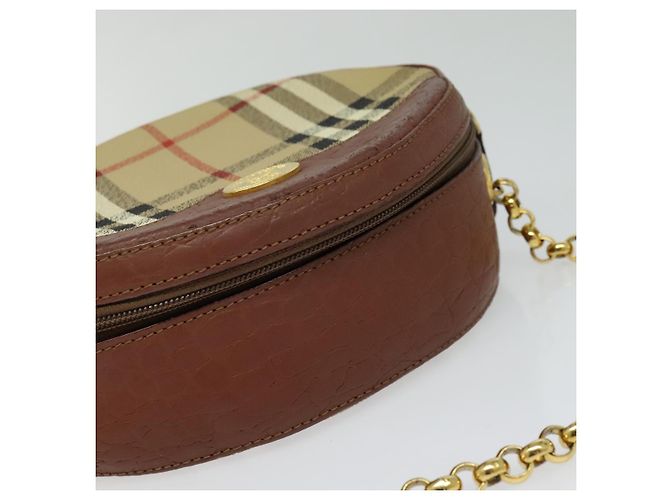 Autre Marque Borsa a spalla con catena Nova Check di Burberrys in pelle PVC marrone beige Auth BA241 - vista 6