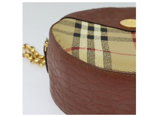 Autre Marque Borsa a spalla con catena Nova Check di Burberrys in pelle PVC marrone beige Auth BA241 - vista 9