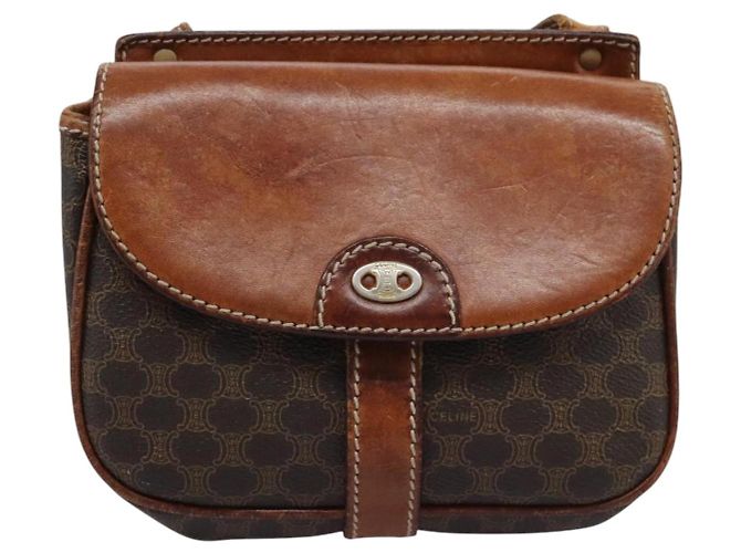 Céline Borsa a spalla in tela Macadam CELINE in pelle PVC marrone Auth BD216 - vista 13