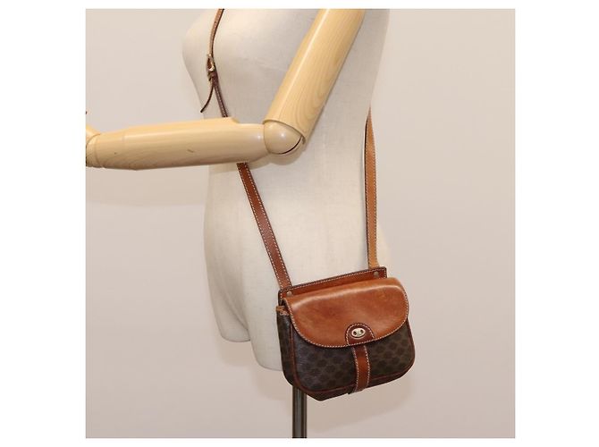 Céline Borsa a spalla in tela Macadam CELINE in pelle PVC marrone Auth BD216 - vista 20