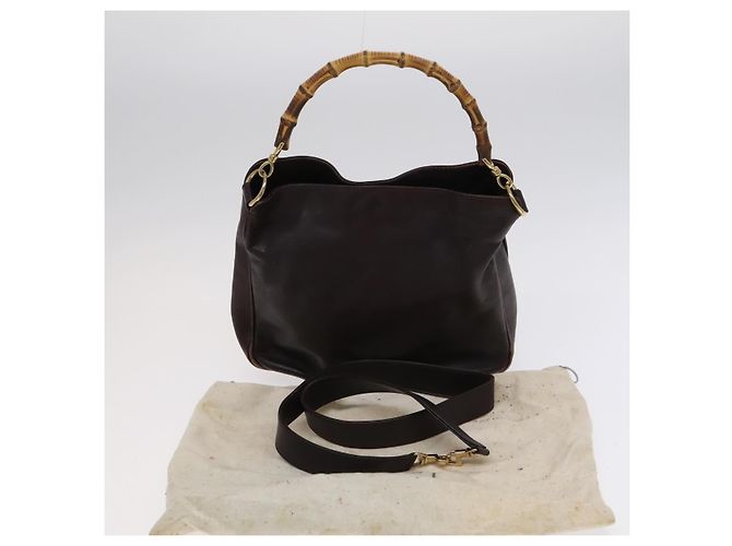 Borsa a mano in pelle GUCCI Bamboo 2 vie marrone oro 001 1705 1638 Auth th5638 D'oro - vista 12