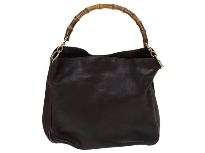Borsa a mano in pelle GUCCI Bamboo 2 vie marrone oro 001 1705 1638 Auth th5638 D'oro - vista 13