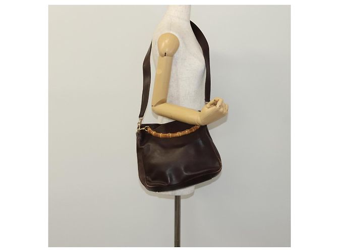 Borsa a mano in pelle GUCCI Bamboo 2 vie marrone oro 001 1705 1638 Auth th5638 D'oro - vista 22
