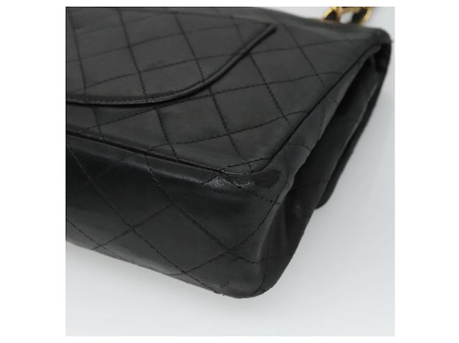 CHANEL Matelassé 25.5 Borsa a Doppio Faldone Catena Pelle di Agnello Nera Oro CC Auth PP249 Nero D'oro - vista 15