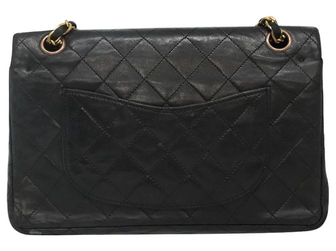 CHANEL Matelassé 25.5 Borsa a Doppio Faldone Catena Pelle di Agnello Nera Oro CC Auth PP249 Nero D'oro - vista 2