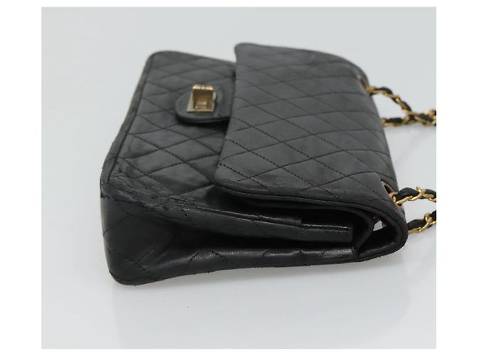 CHANEL Matelassé 25.5 Borsa a Doppio Faldone Catena Pelle di Agnello Nera Oro CC Auth PP249 Nero D'oro - vista 3