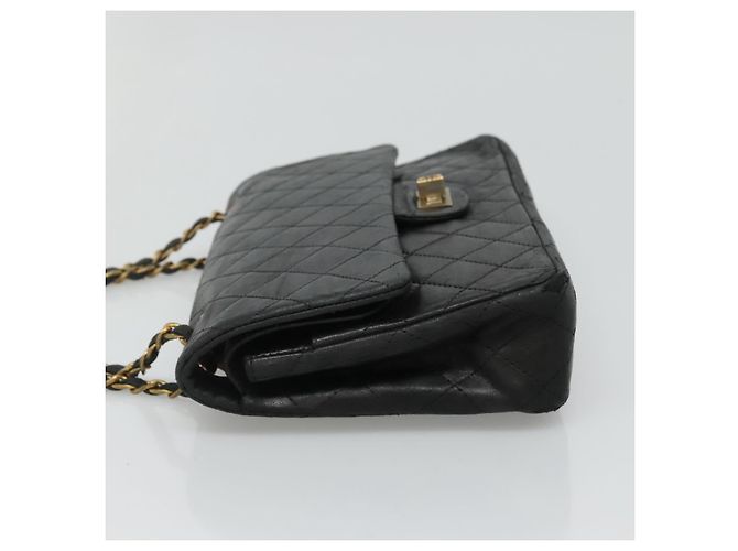 CHANEL Matelassé 25.5 Borsa a Doppio Faldone Catena Pelle di Agnello Nera Oro CC Auth PP249 Nero D'oro - vista 4