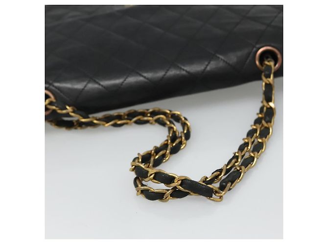 CHANEL Matelassé 25.5 Borsa a Doppio Faldone Catena Pelle di Agnello Nera Oro CC Auth PP249 Nero D'oro - vista 7