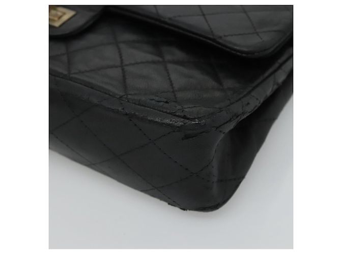 CHANEL Matelassé 25.5 Borsa a Doppio Faldone Catena Pelle di Agnello Nera Oro CC Auth PP249 Nero D'oro - vista 9
