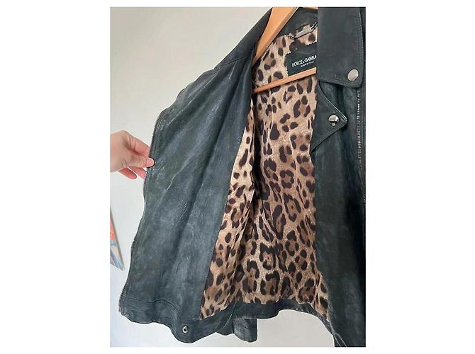 Dolce & Gabbana Bikerjacke aus Lammleder Dunkelgrün - Ansicht 10