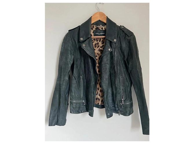 Dolce & Gabbana Bikerjacke aus Lammleder Dunkelgrün - Ansicht 2