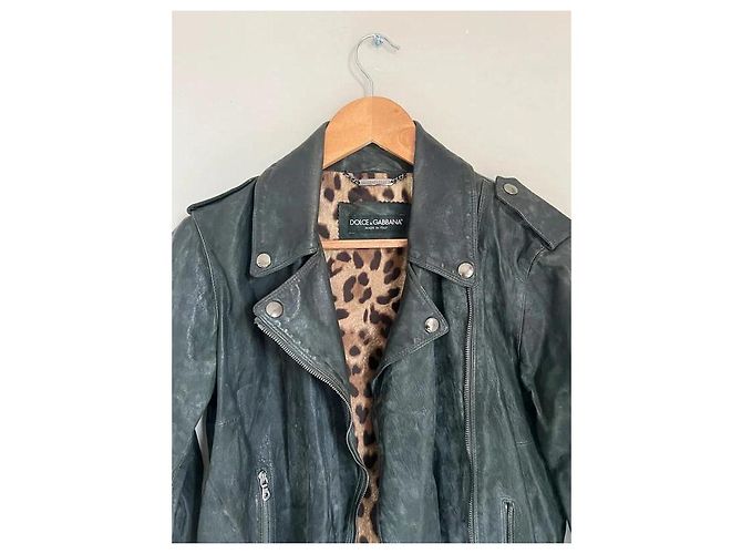 Dolce & Gabbana Bikerjacke aus Lammleder Dunkelgrün - Ansicht 5