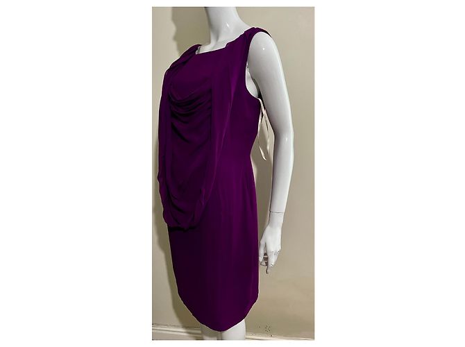 Marchesa Vestido de seda púrpura con drapeado - vista 2