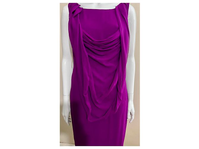 Marchesa Vestido de seda púrpura con drapeado - vista 6