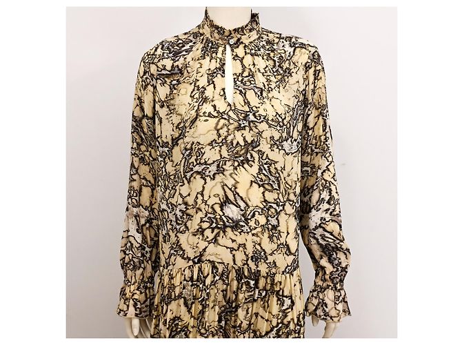 Autre Marque Midi-Kleid aus Seide und Modal mit Batikmuster in Beige und Schwarz Größe S - Ansicht 8