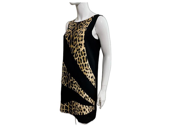 Moschino Cheap And Chic Schwarzes Shiftkleid mit Tierdruckeinsätzen Mehrfarben - Ansicht 2